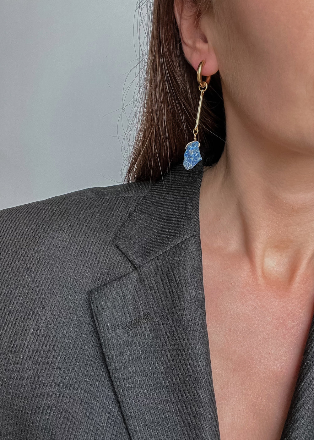 Gold plated hoop earrings with lazurite