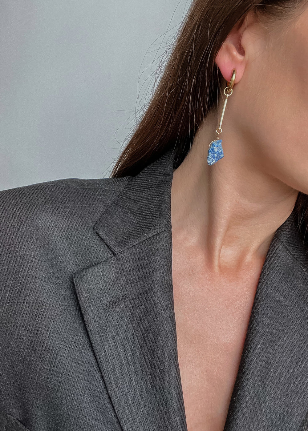 Gold plated hoop earrings with lazurite