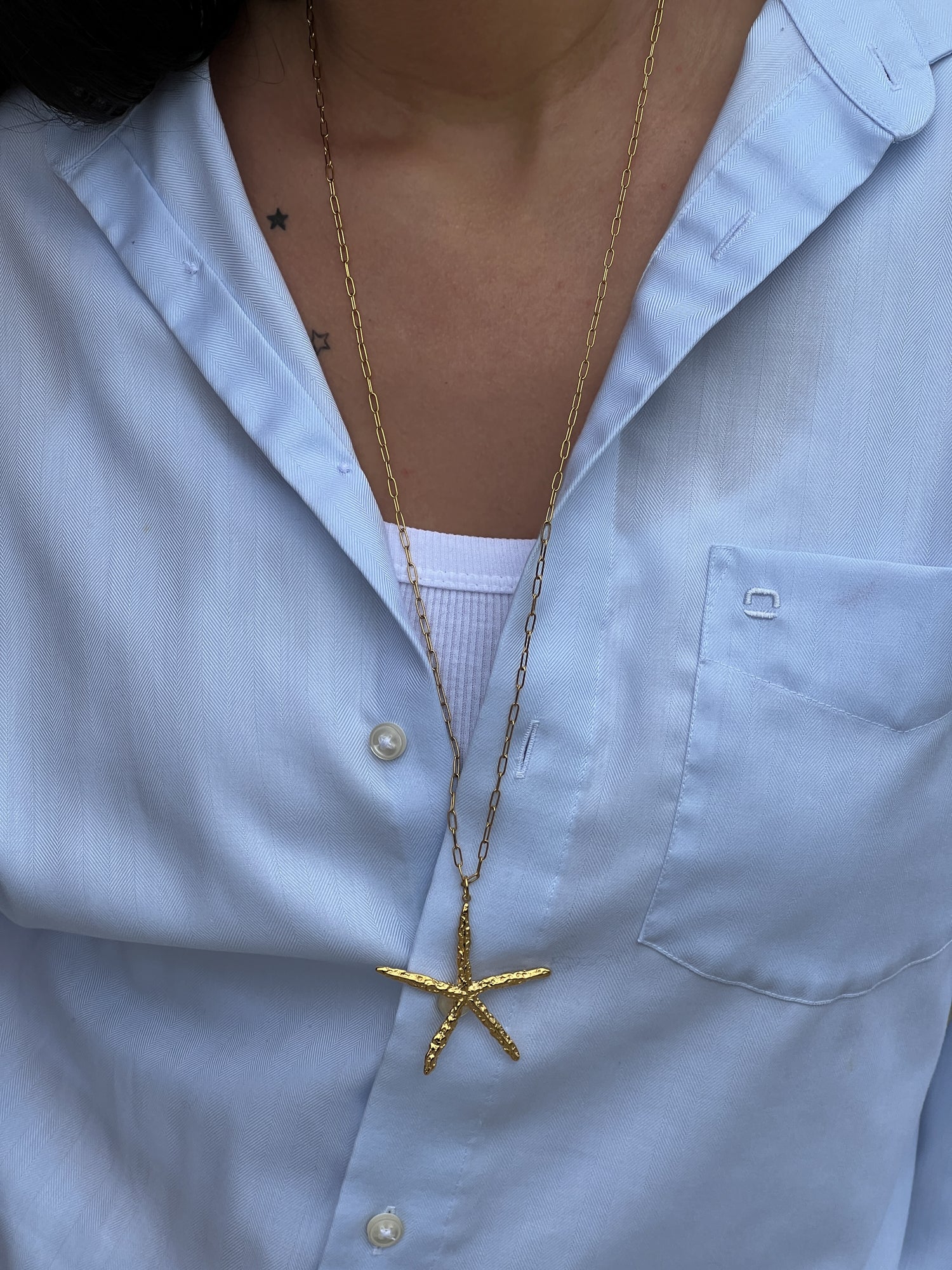 Long chain necklace with sea star pendant