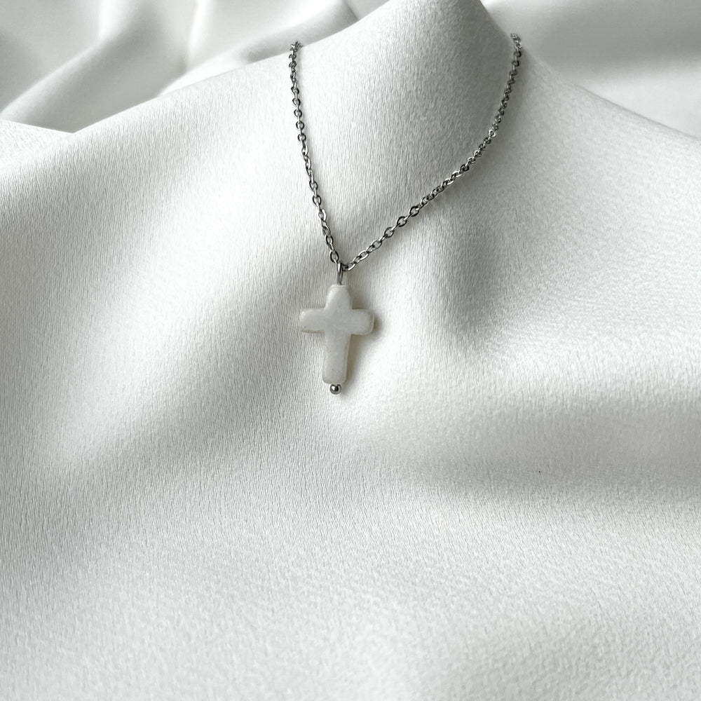 White jade cross chain necklace