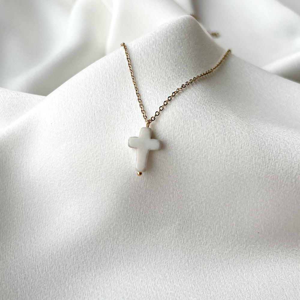 White jade cross chain necklace