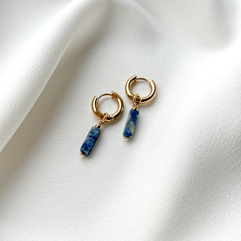 Gold plated hoop earrings with sodalite