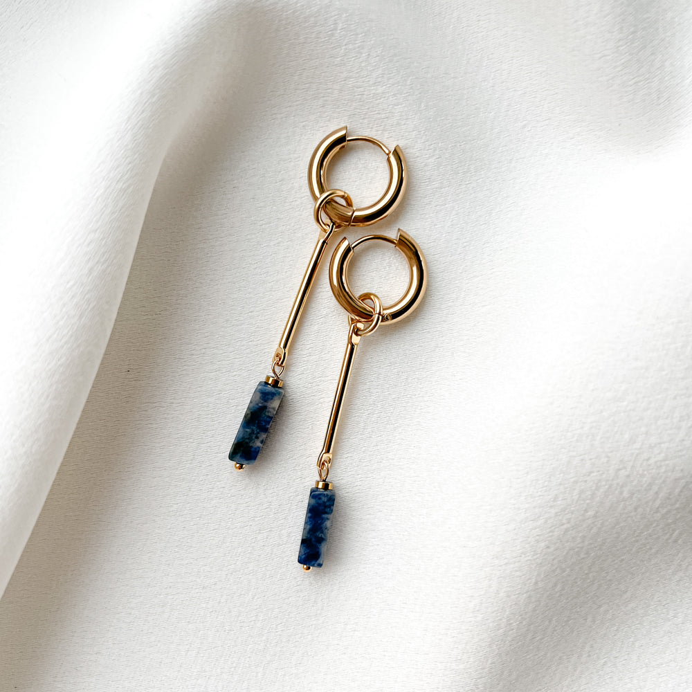 Gold plated hoop earrings with sodalite