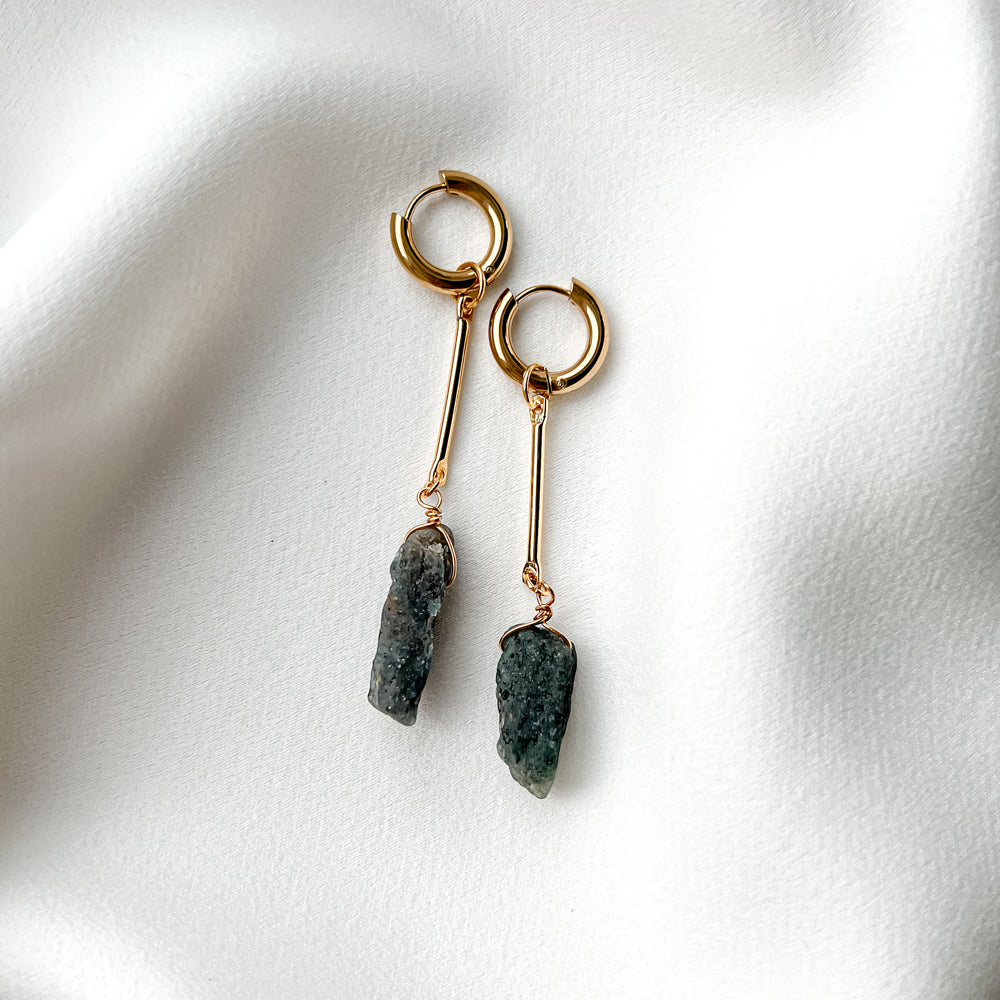Gold plated hoop earrings with labradorite