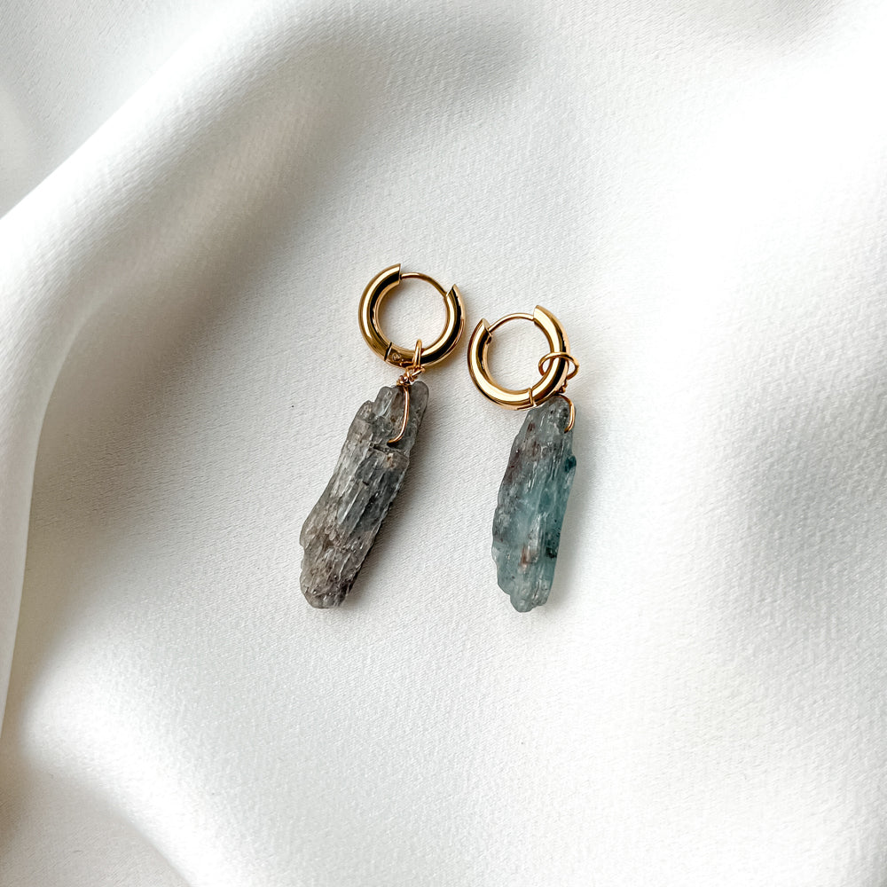 Gold plated hoop earrings with labradorite