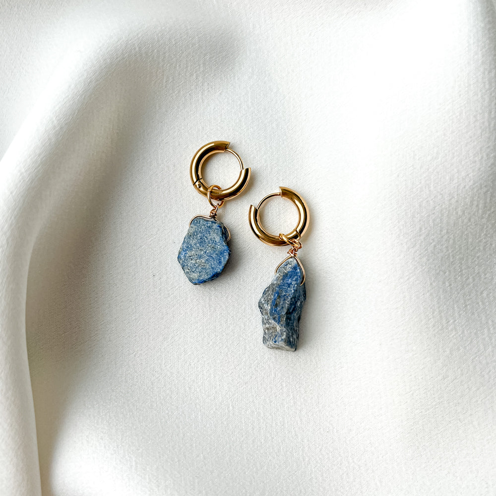 Gold plated hoop earrings with lazurite