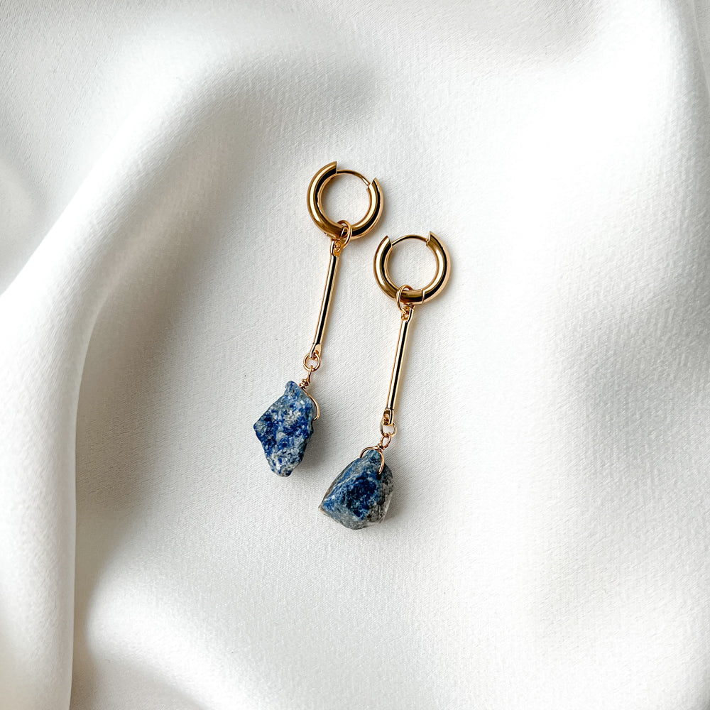 Gold plated hoop earrings with lazurite