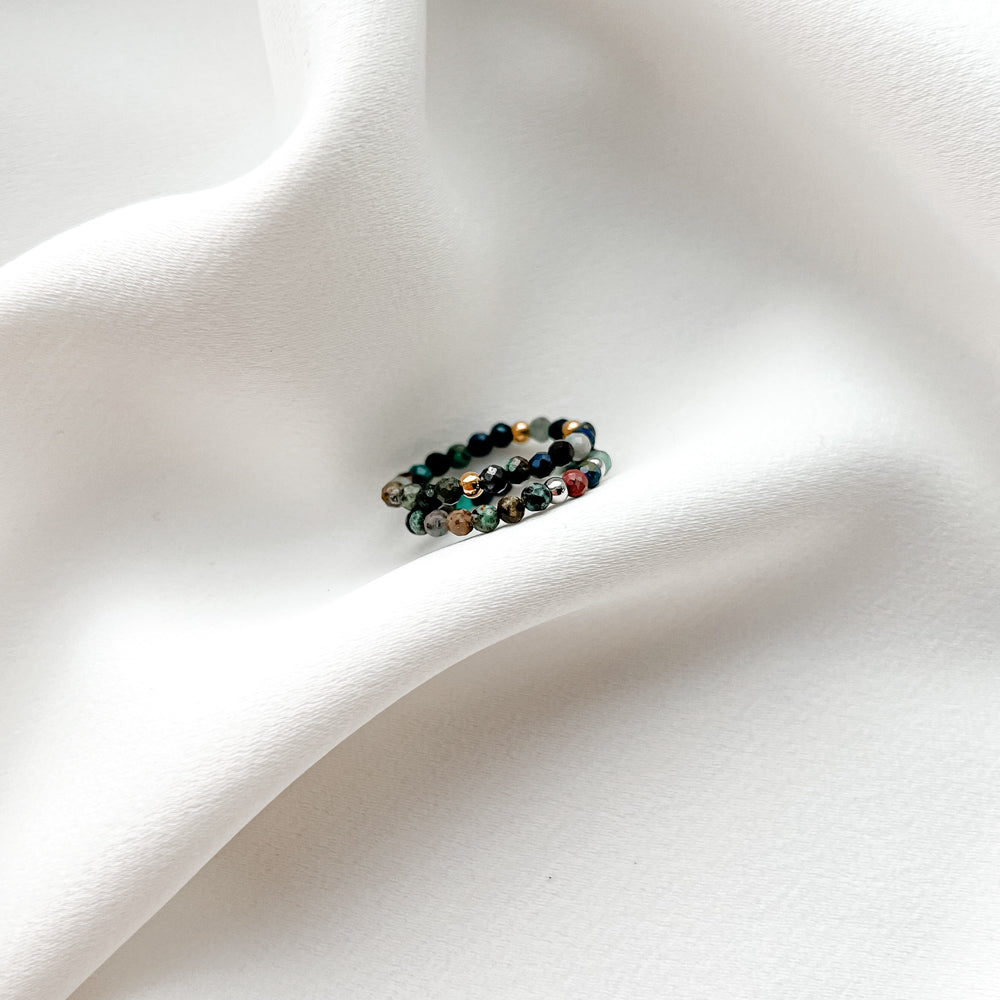 Beaded chrysocolla gemstone ring