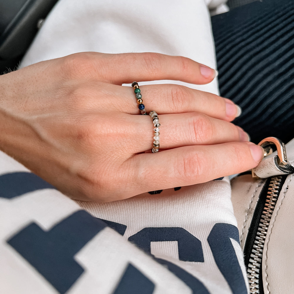 Beaded aquamarine gemstone ring