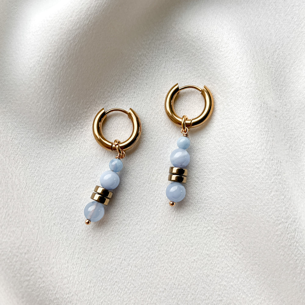 Gold plated hoop earrings with agate