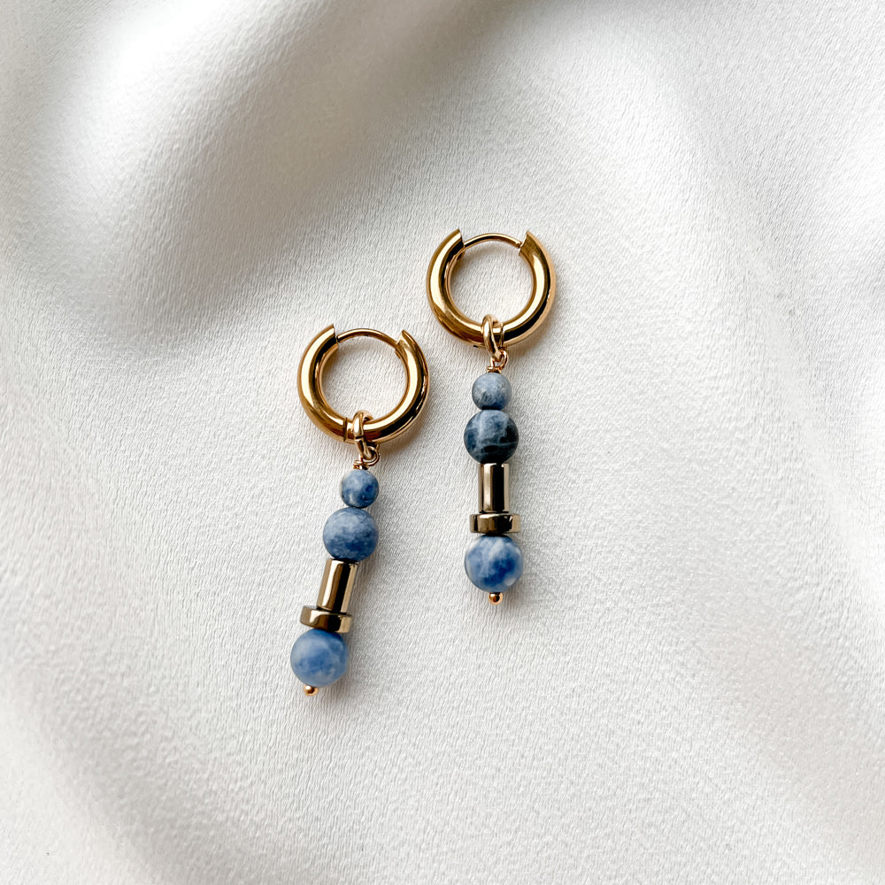 Gold plated hoop earrings with sodalite