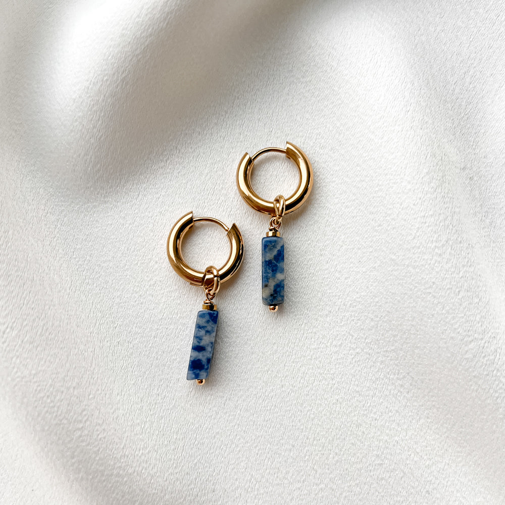 Gold plated hoop earrings with sodalite