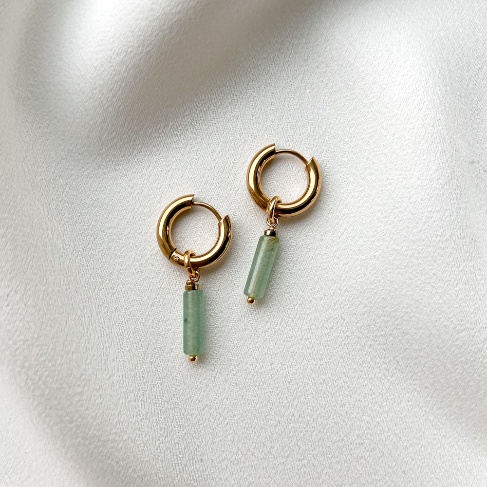 Gold plated hoop earrings with aventurine