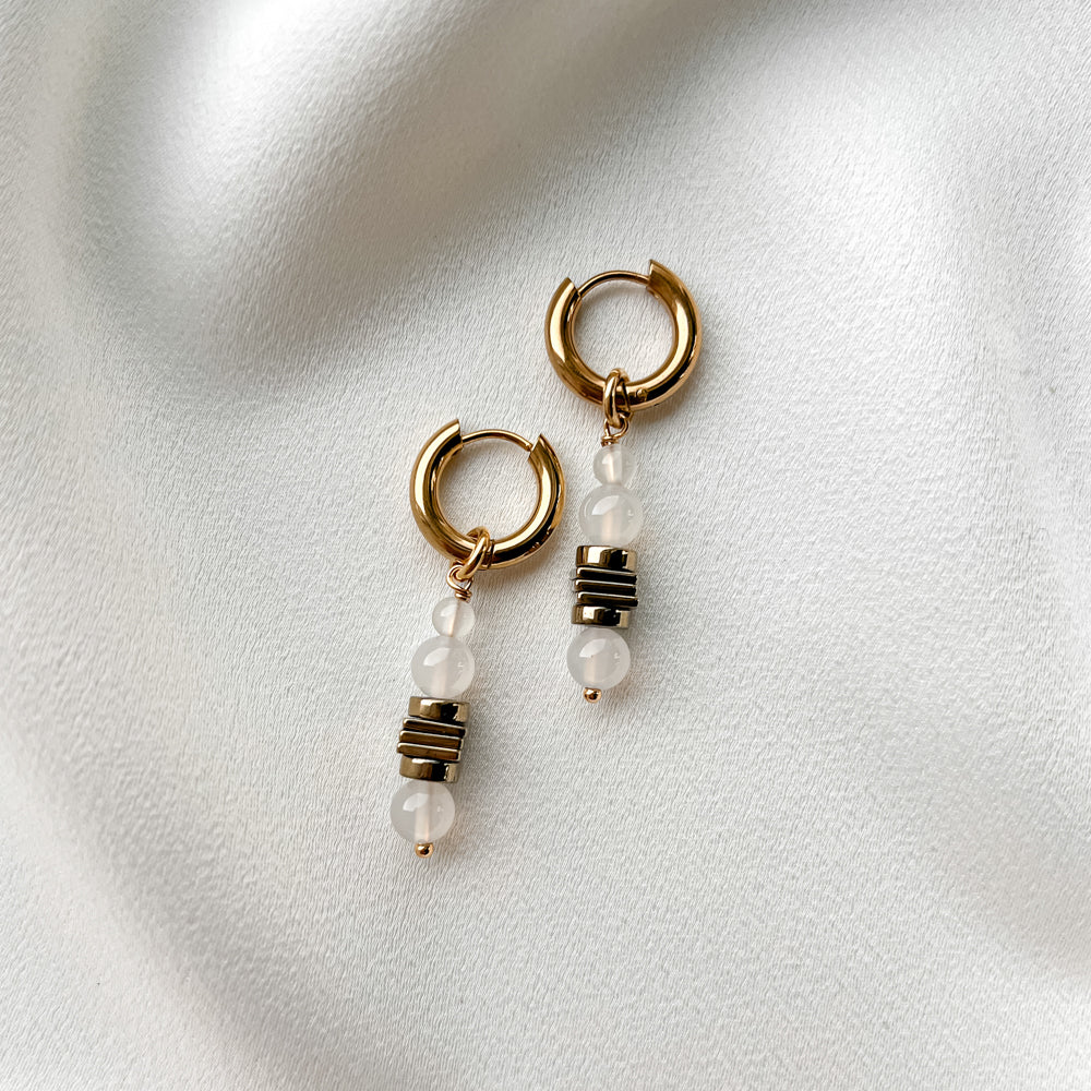 Gold plated hoop earrings with agate