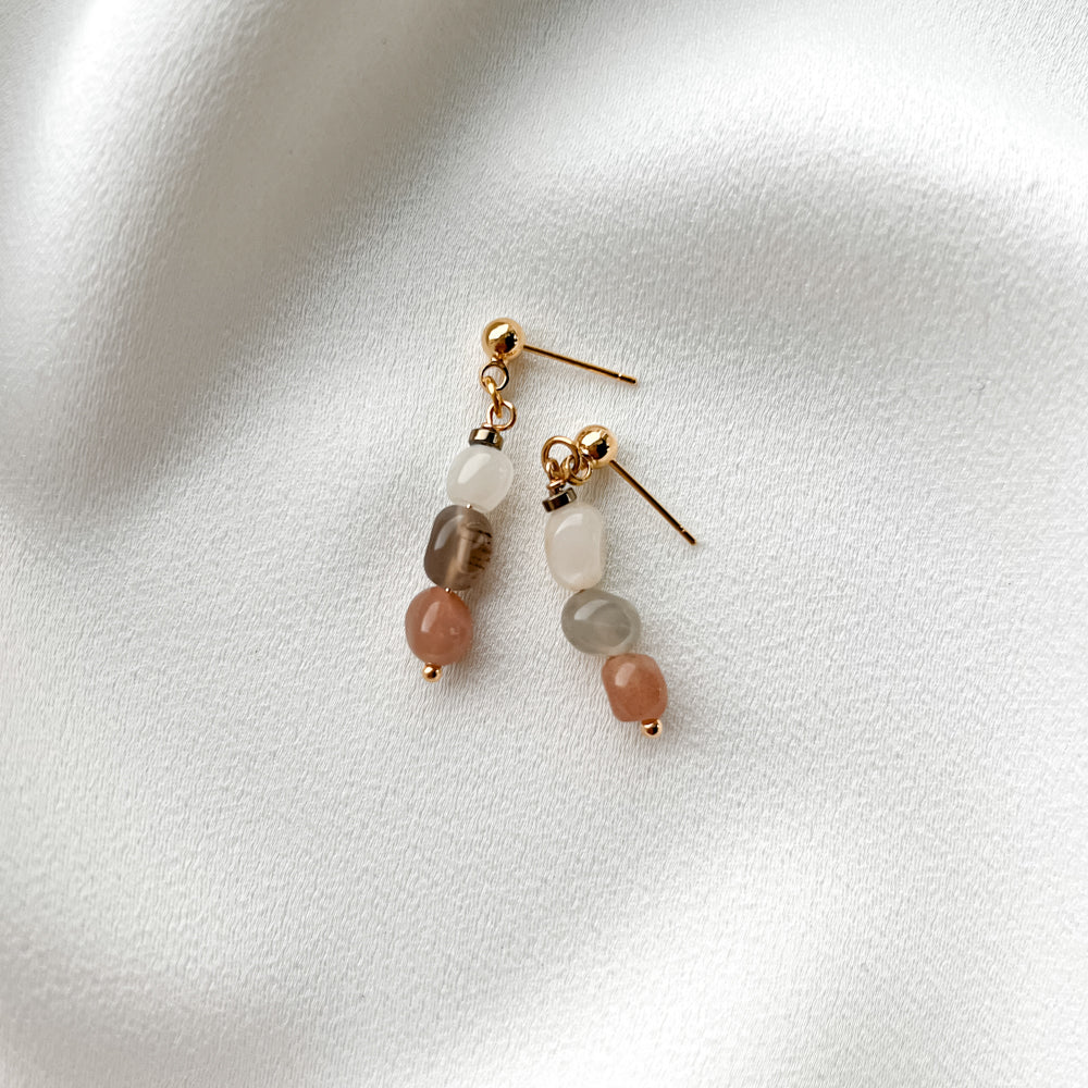 Gold plated hoop earrings with moon stone