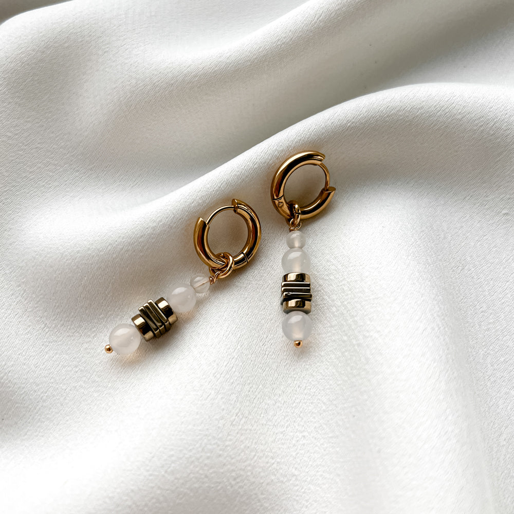 Gold plated hoop earrings with agate