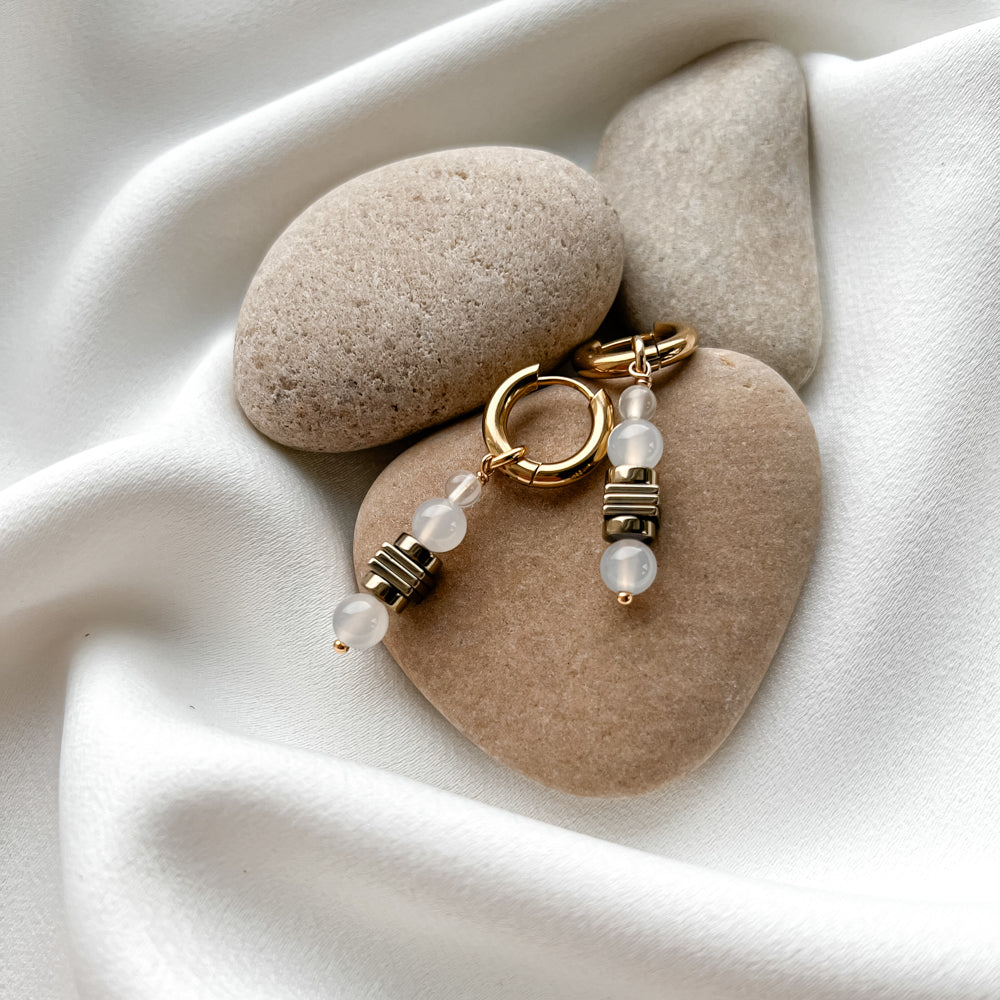 Gold plated hoop earrings with agate