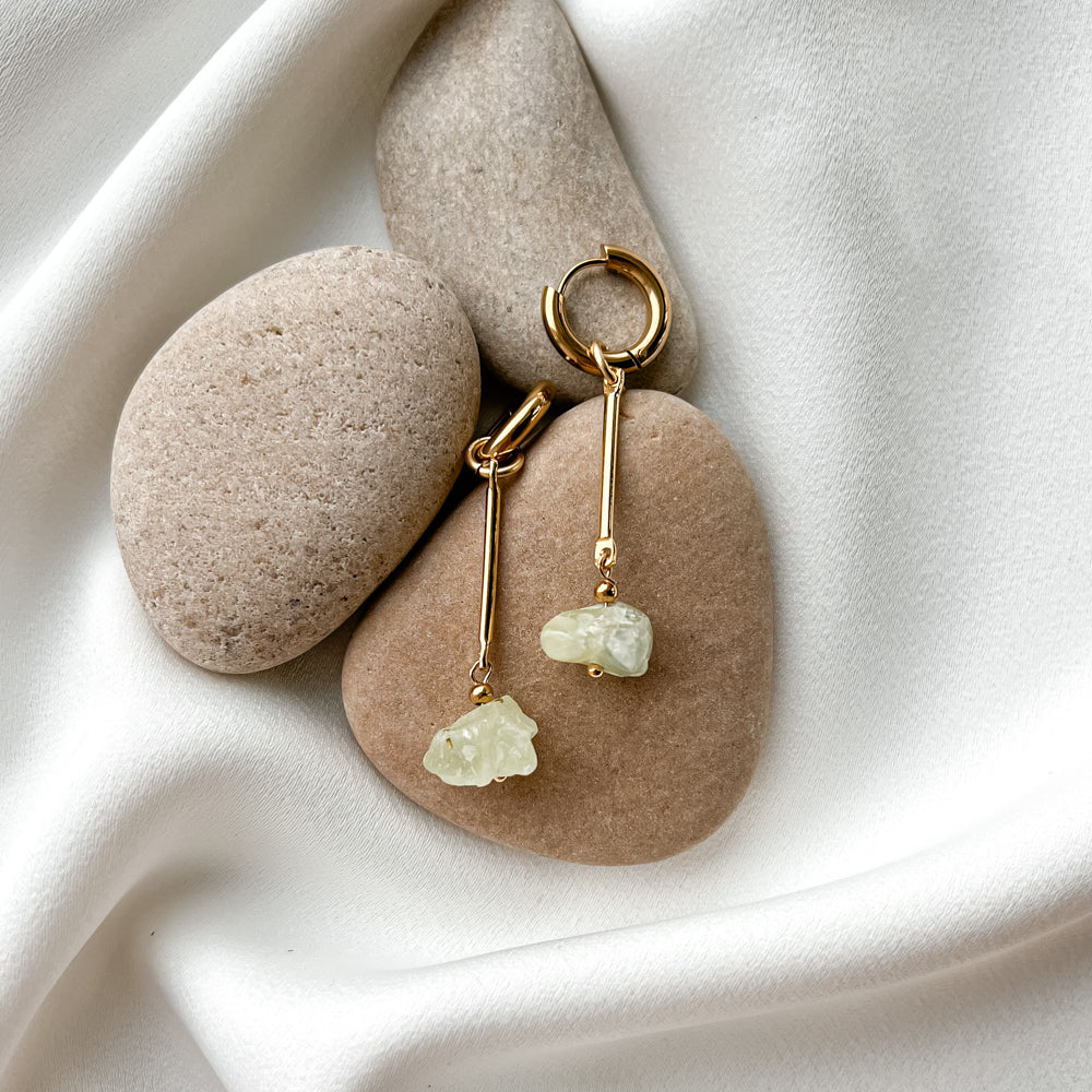 Gold plated hoop earrings with prehnite