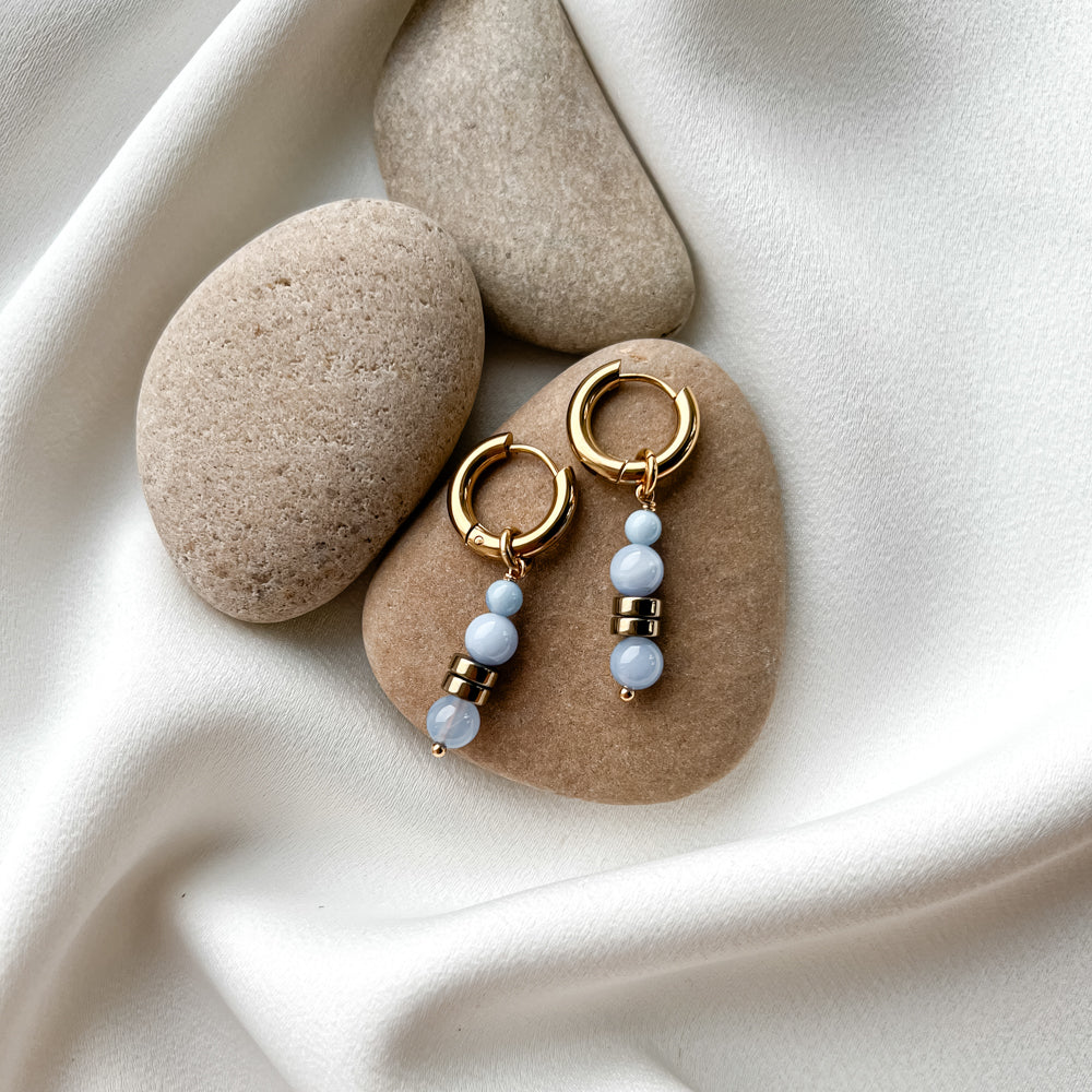 Gold plated hoop earrings with agate