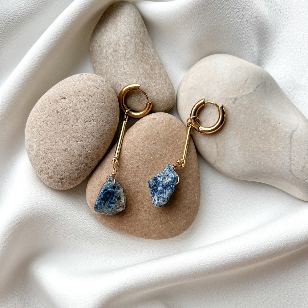 Gold plated hoop earrings with lazurite