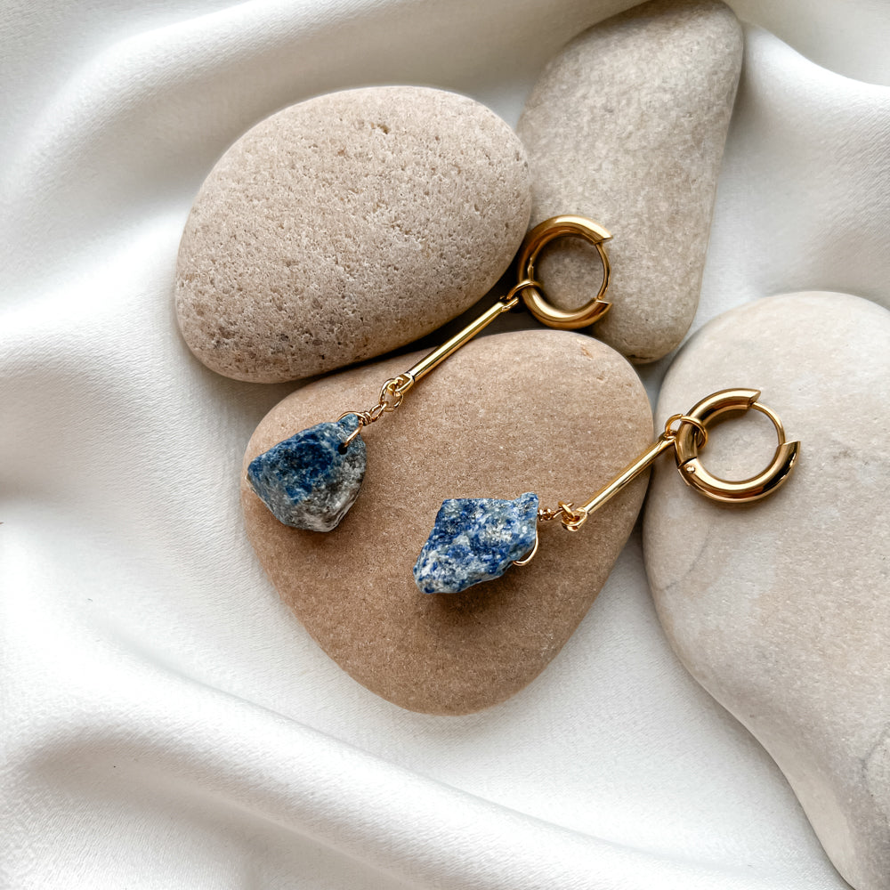 Gold plated hoop earrings with lazurite