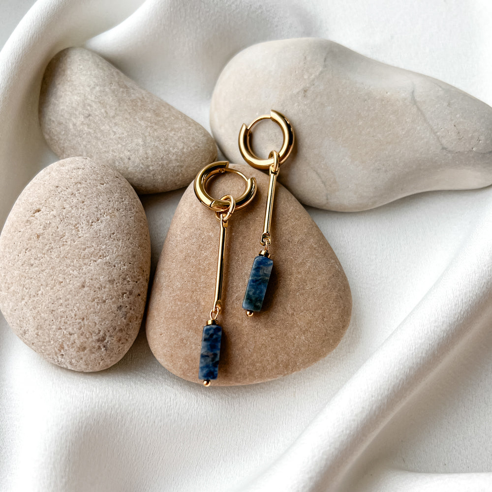 Gold plated hoop earrings with sodalite