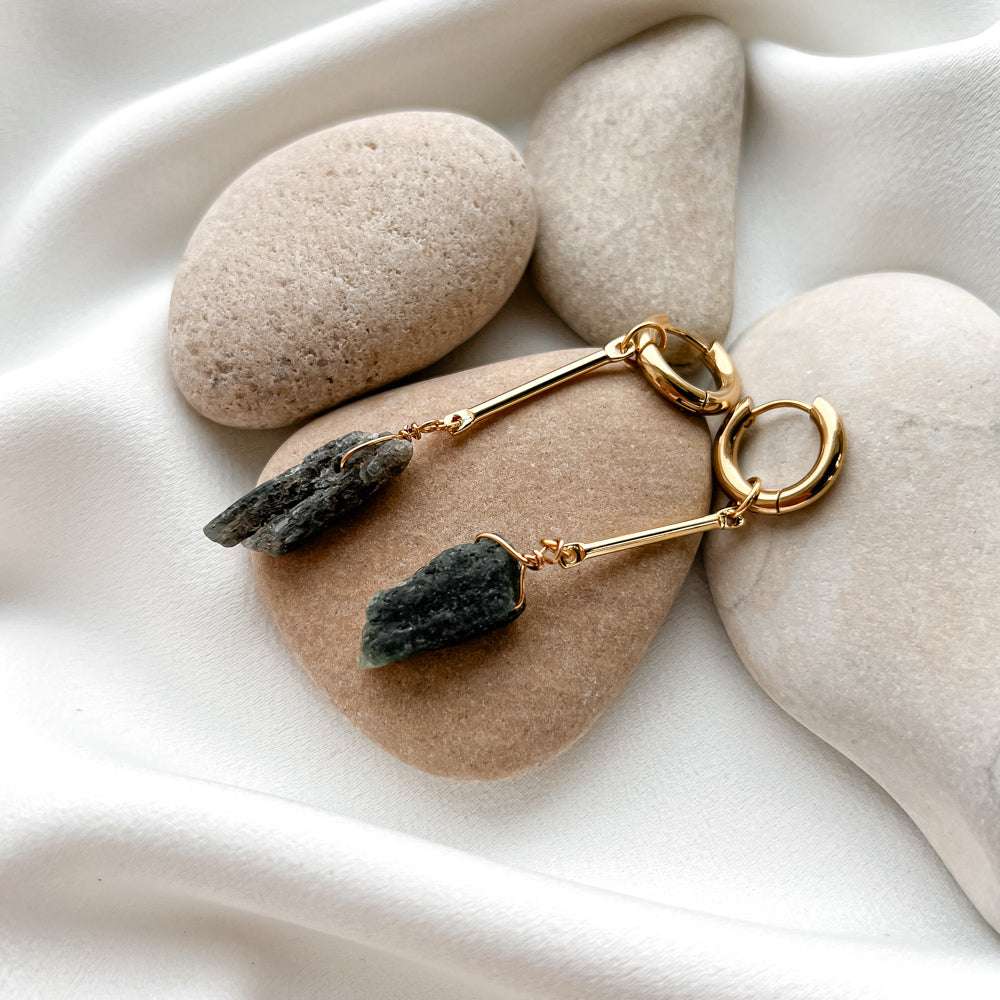 Gold plated hoop earrings with labradorite