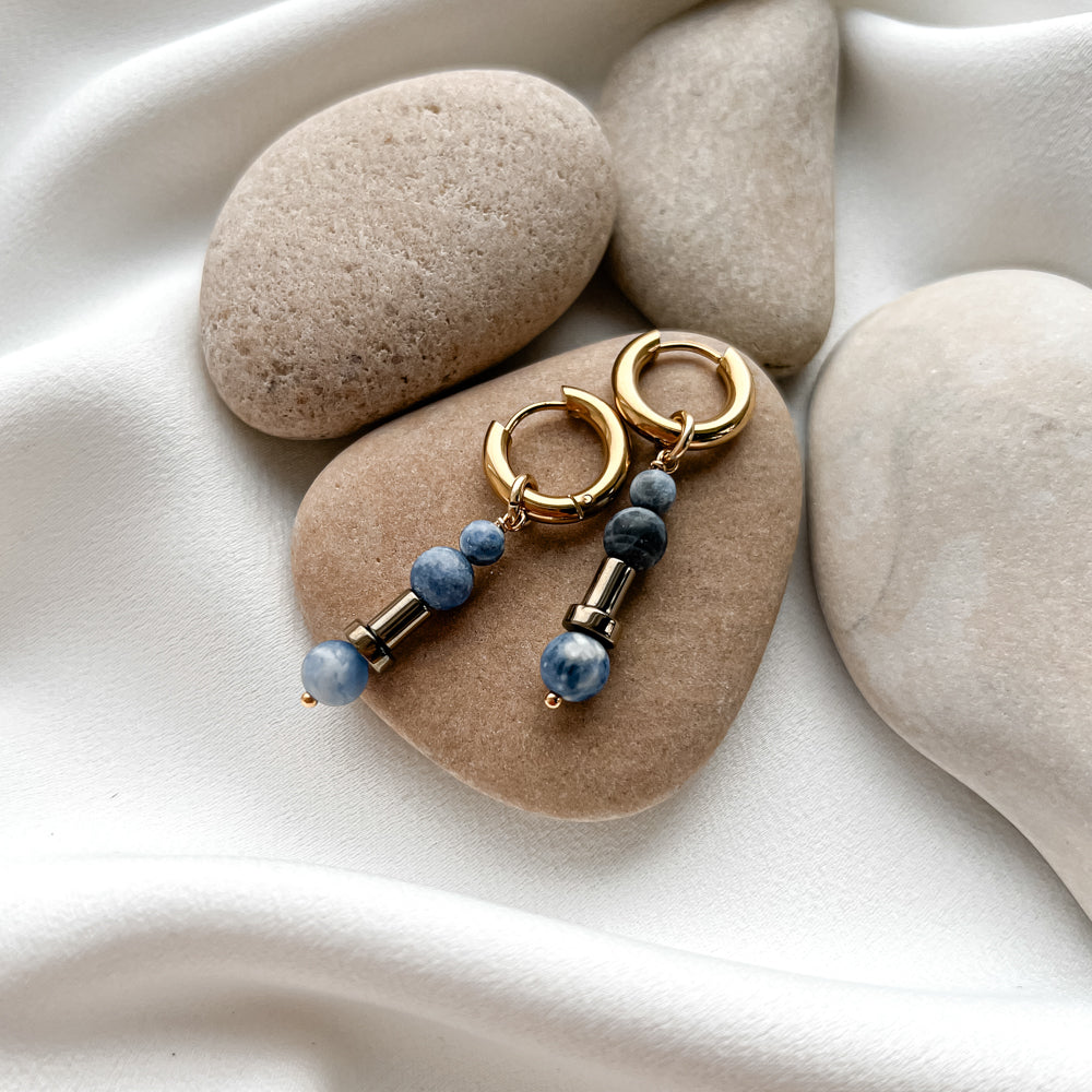 Gold plated hoop earrings with sodalite