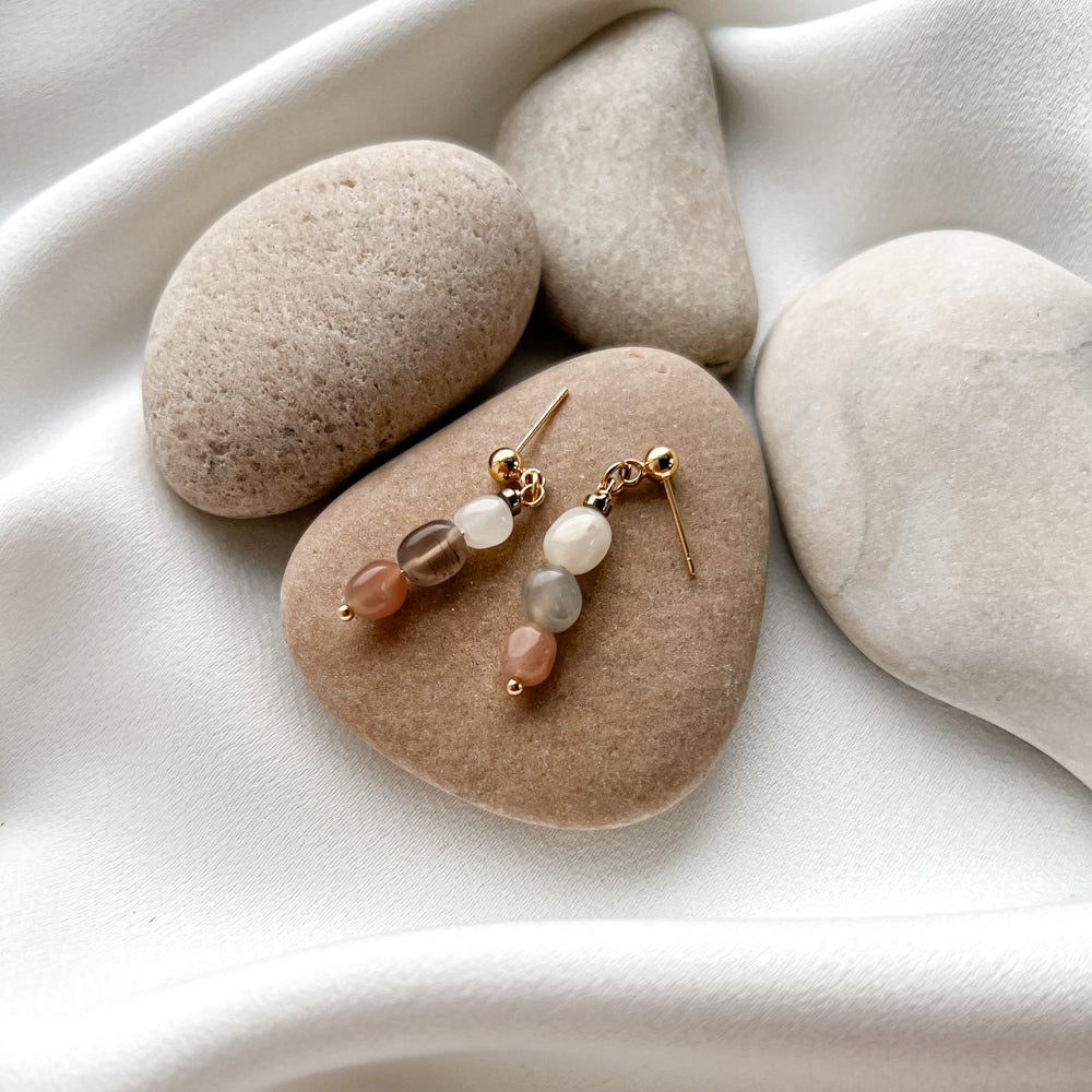 Gold plated hoop earrings with moon stone