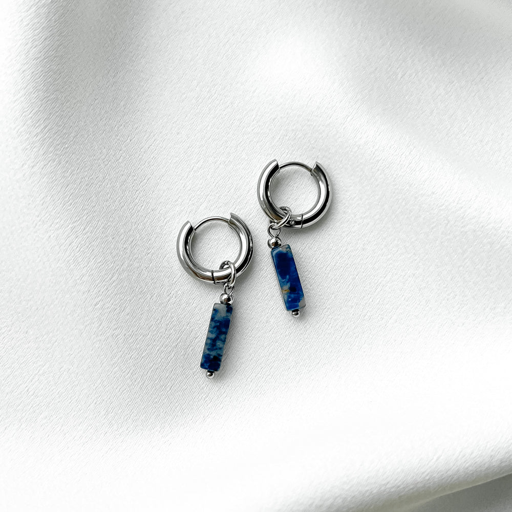 Stainless steel hoop earrings with sodalite