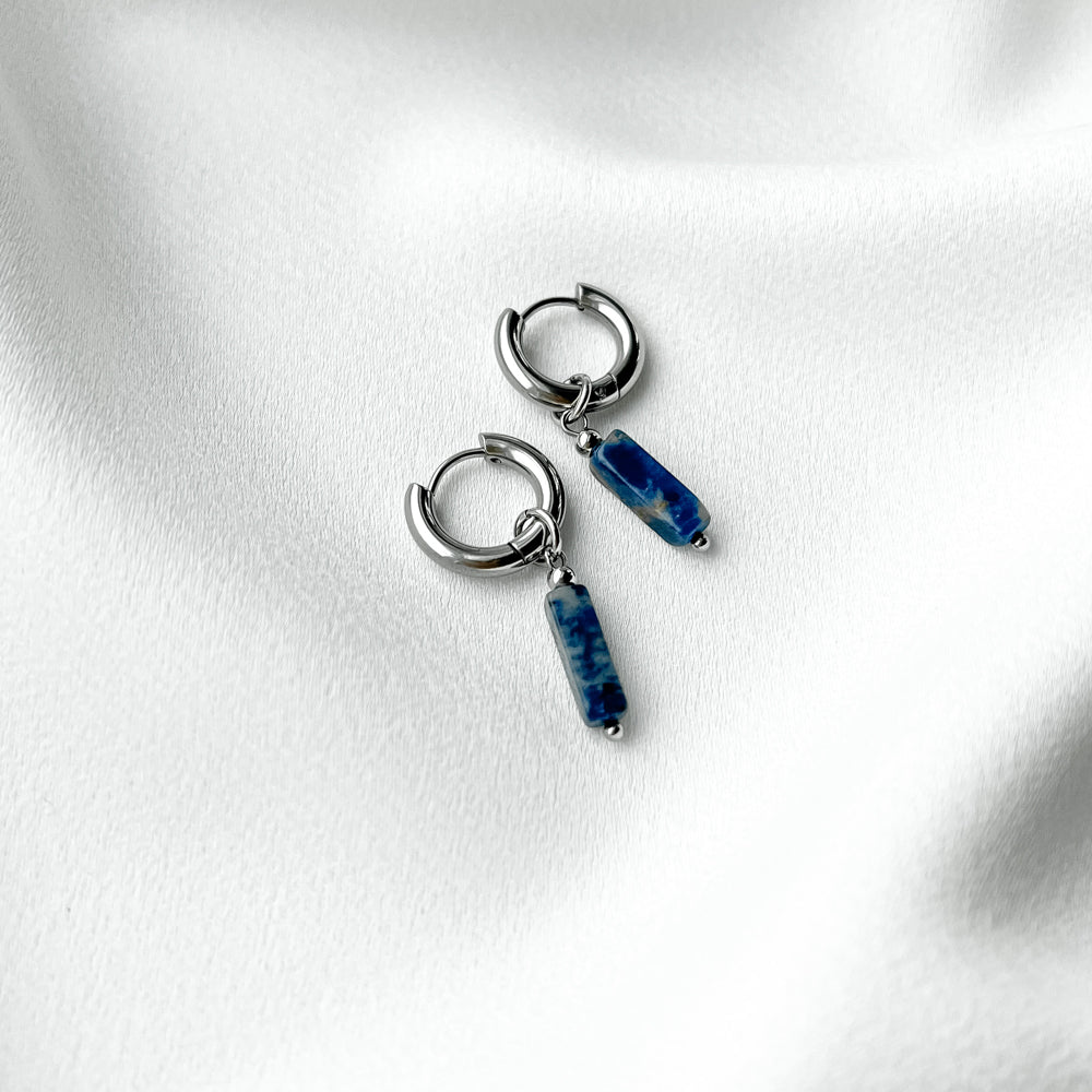 Stainless steel hoop earrings with sodalite