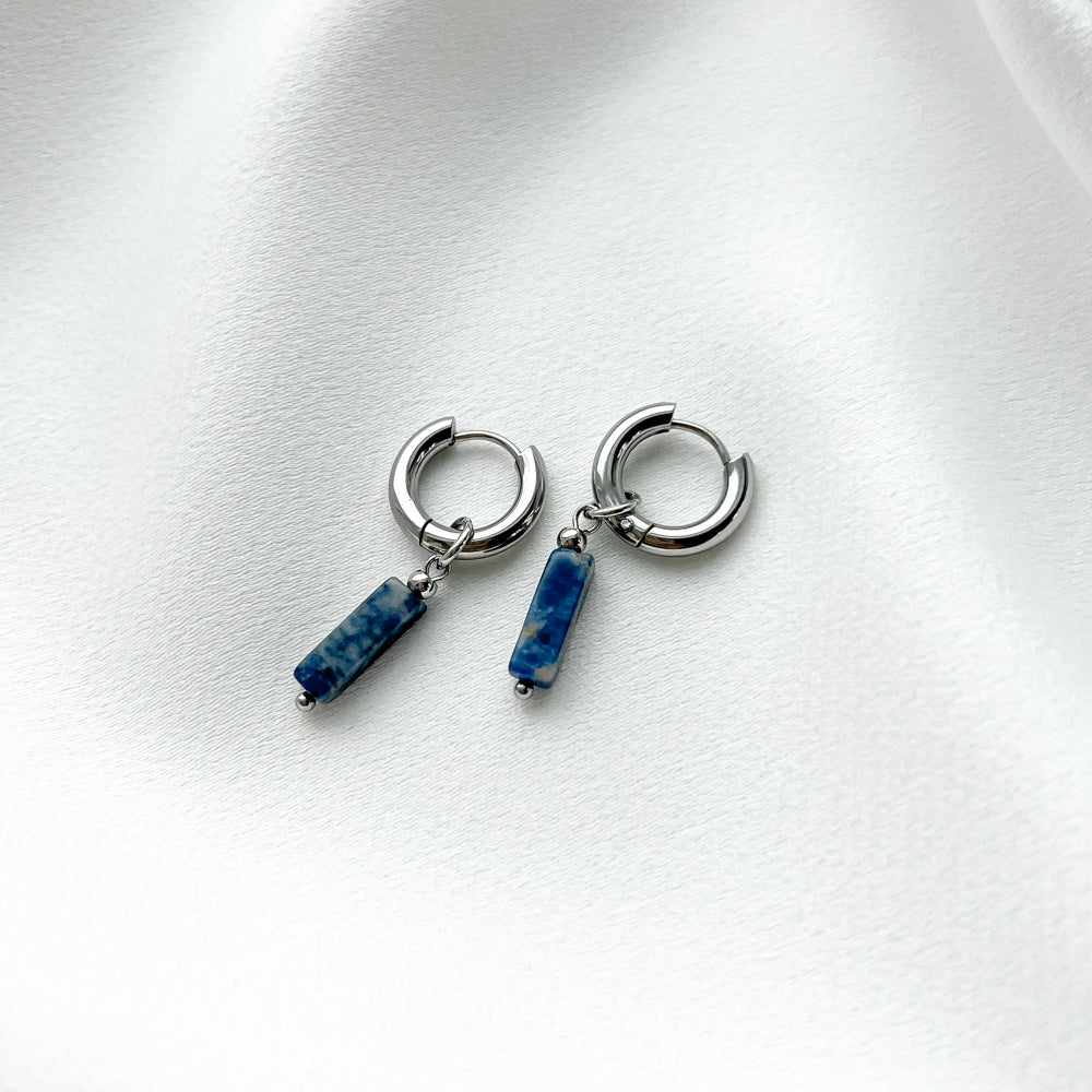 Stainless steel hoop earrings with sodalite