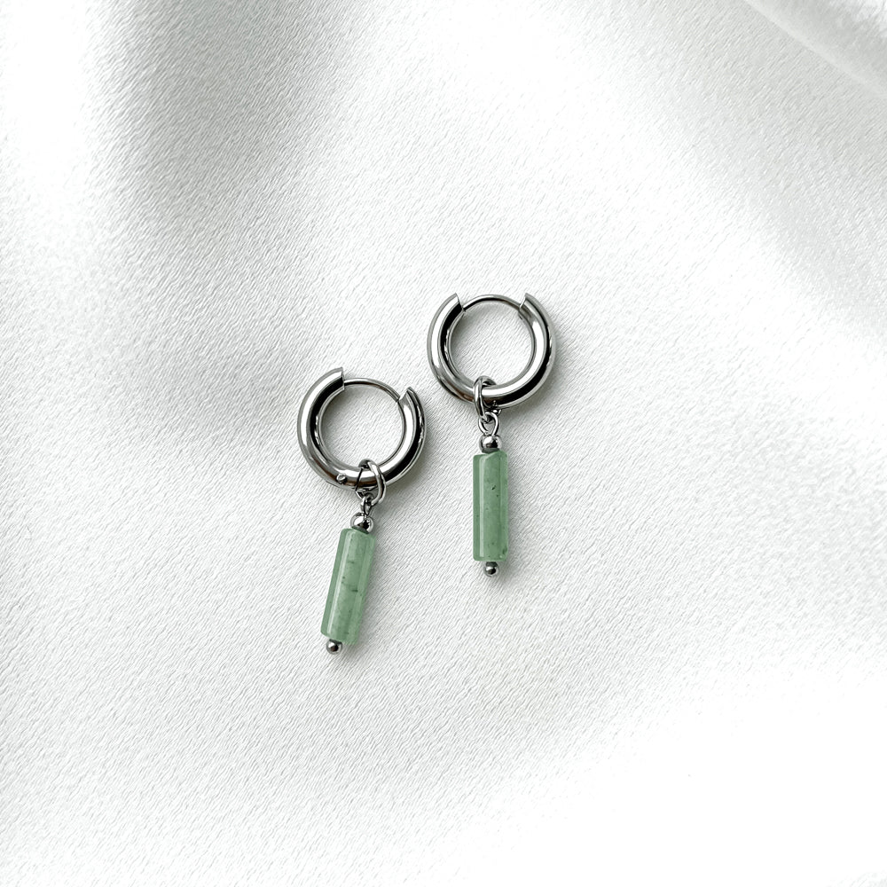 Stainless steel hoop earrings with aventurine