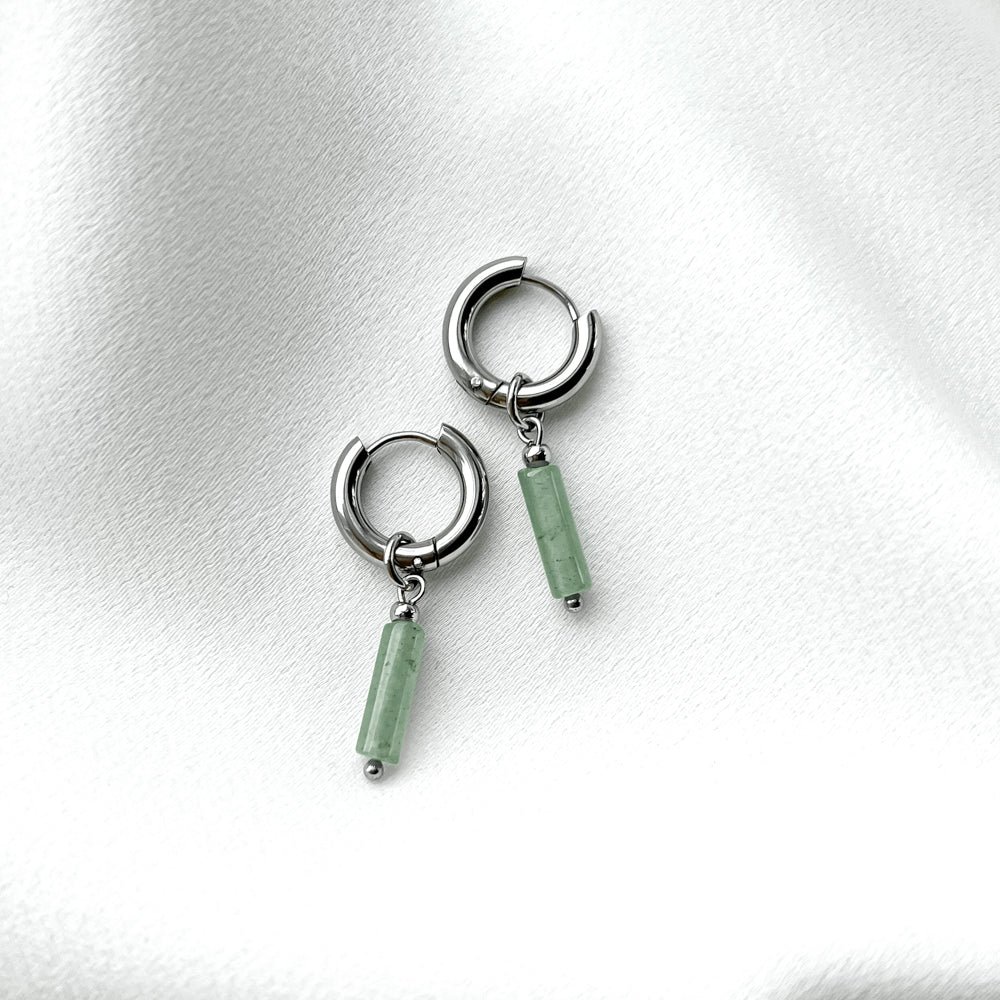 Stainless steel hoop earrings with aventurine