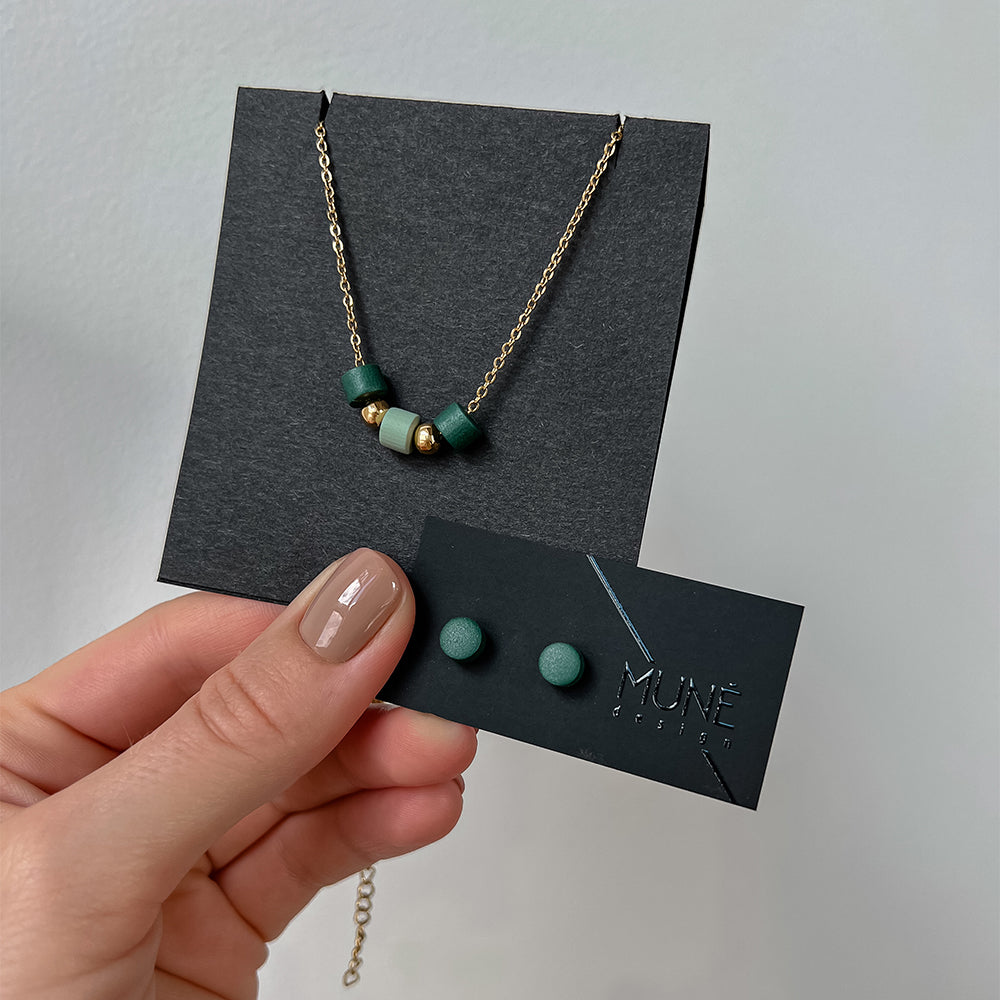 Chain necklace and earrings-3Pinegreen