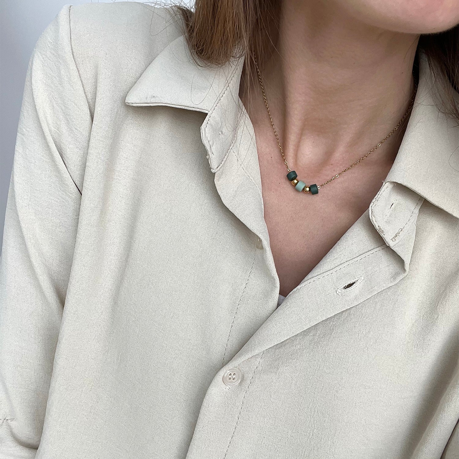 Chain necklace and earrings-3Pinegreen