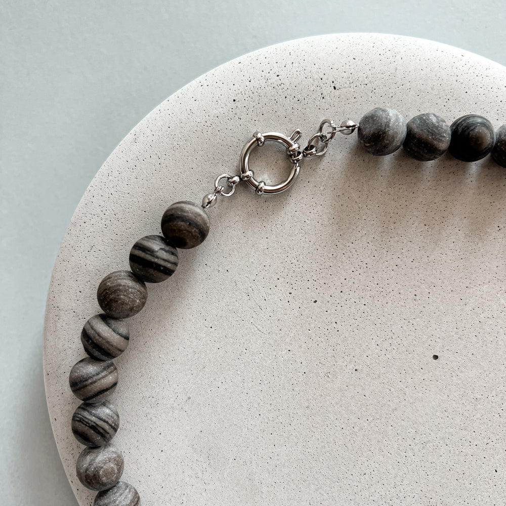 Oversized grey jasper necklace