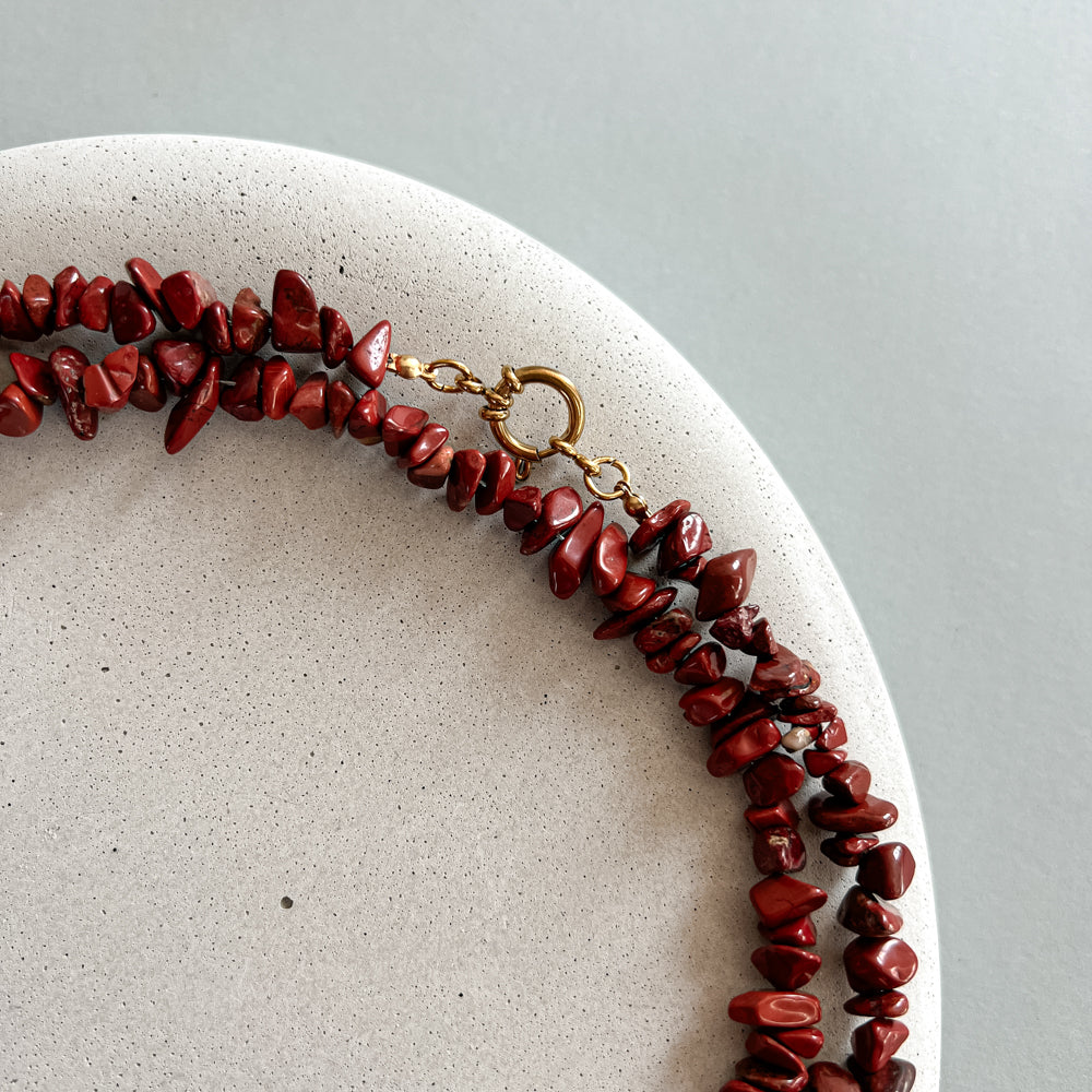 Long red jasper necklace