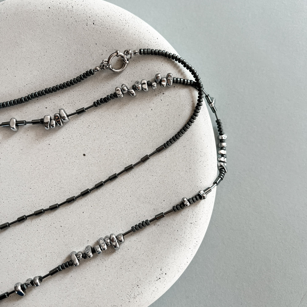 Long hematite necklace