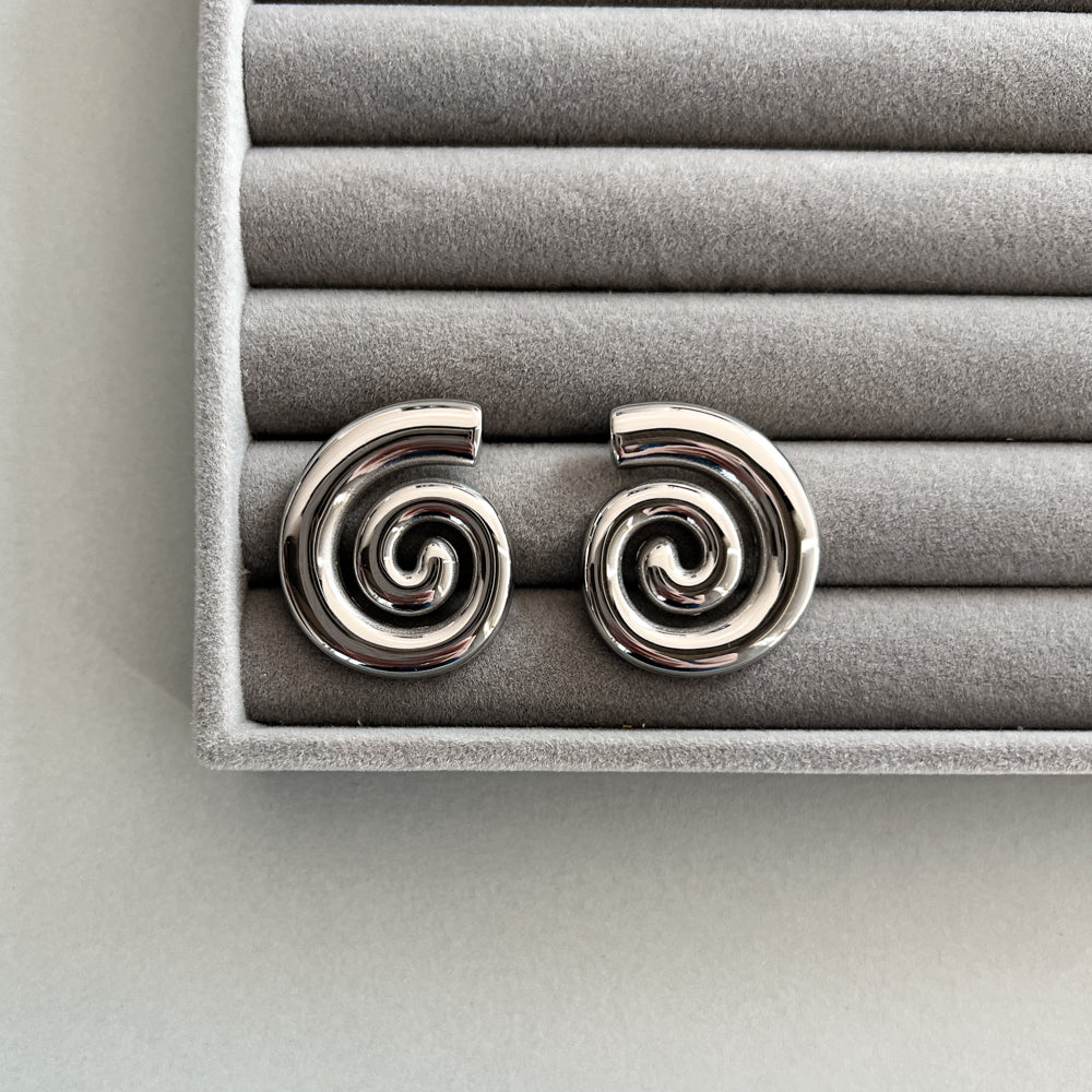 Big spiral shape silver stainless steel earrings