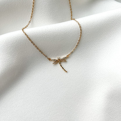 Chain necklace with dragonfly zircon pendant