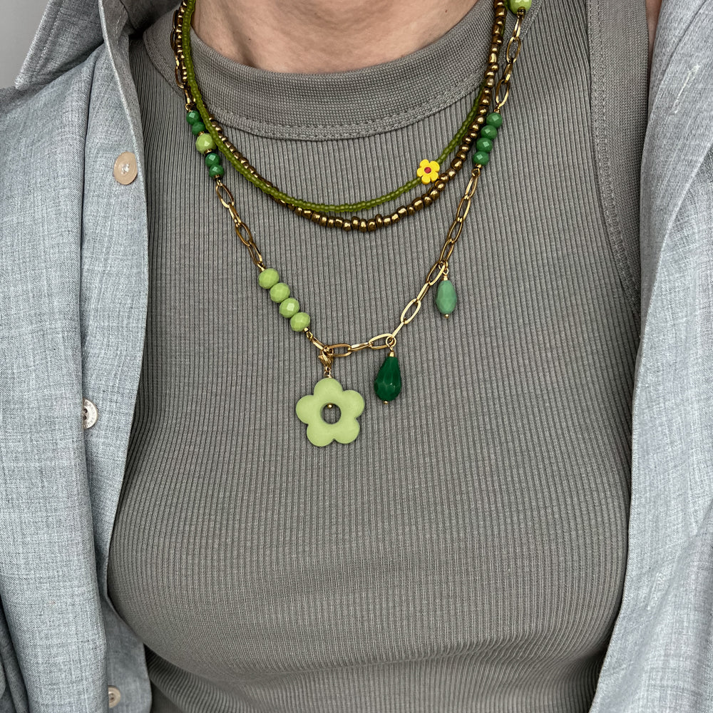 Necklace - Green flower -