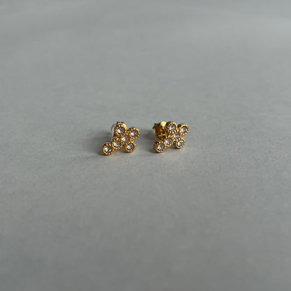 Gold colour cross studs with zircons