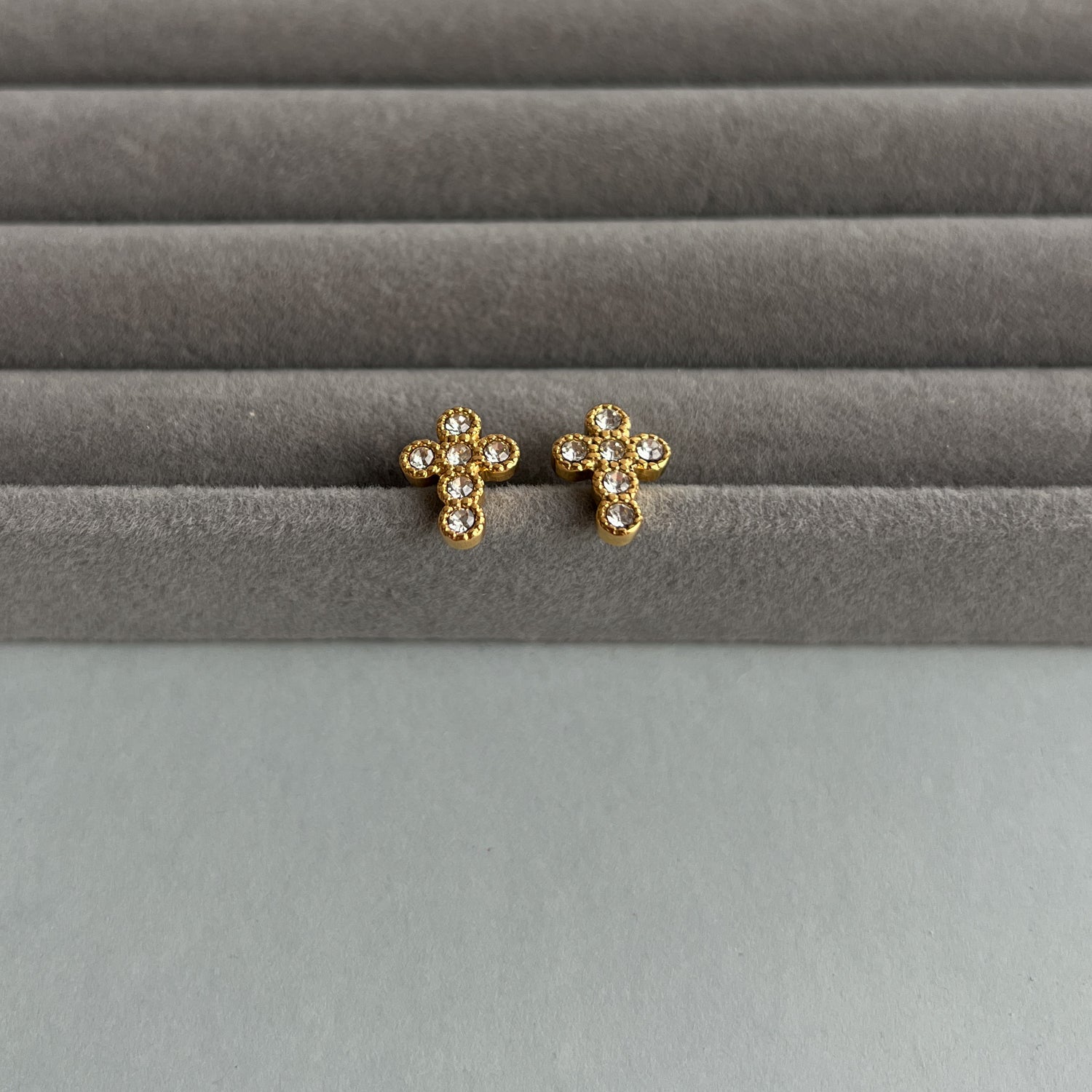 Gold colour cross studs with zircons