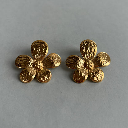 Gold big heavy flower studs