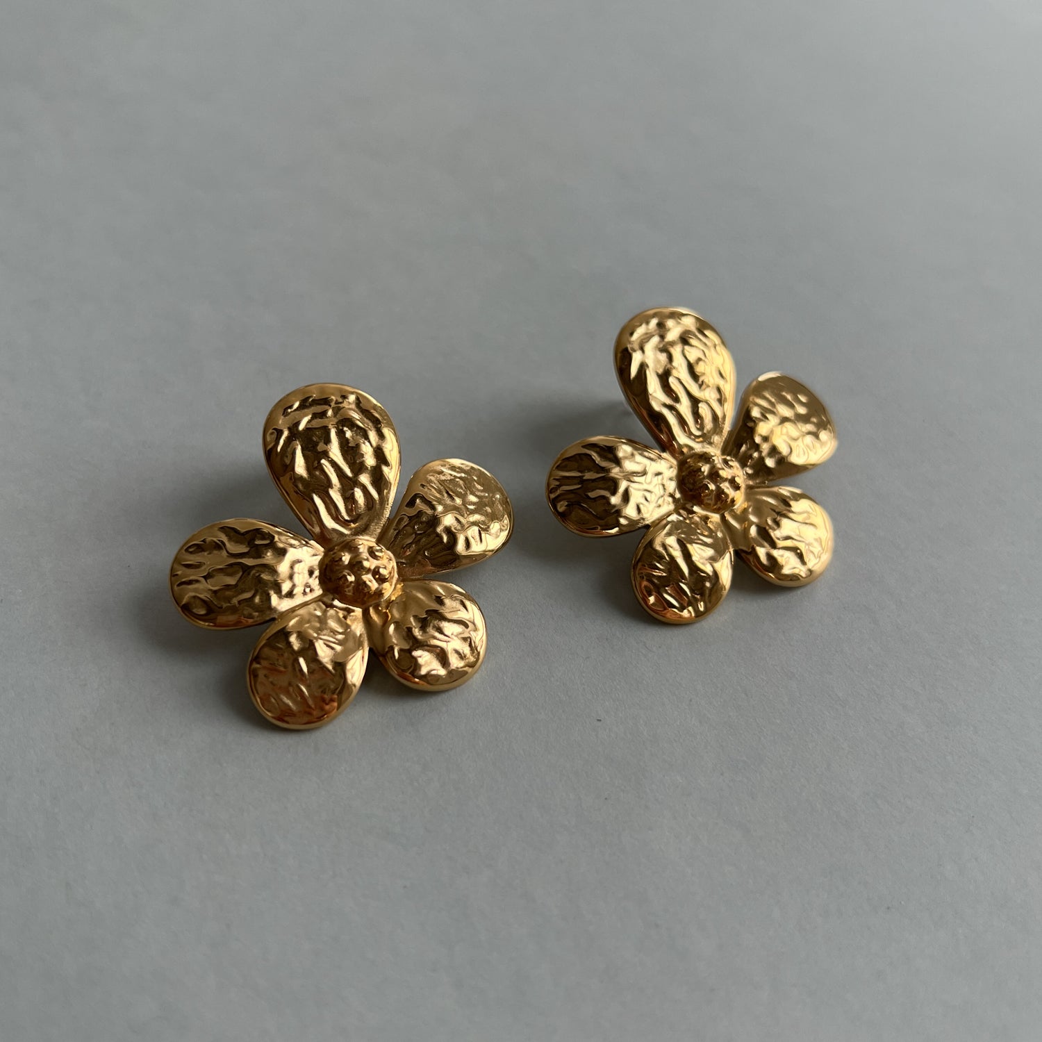 Gold big heavy flower studs