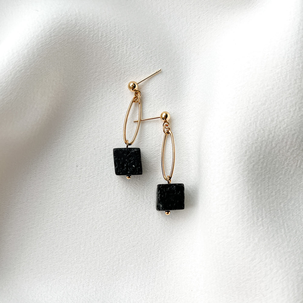 Gold plated earrings with lava stone