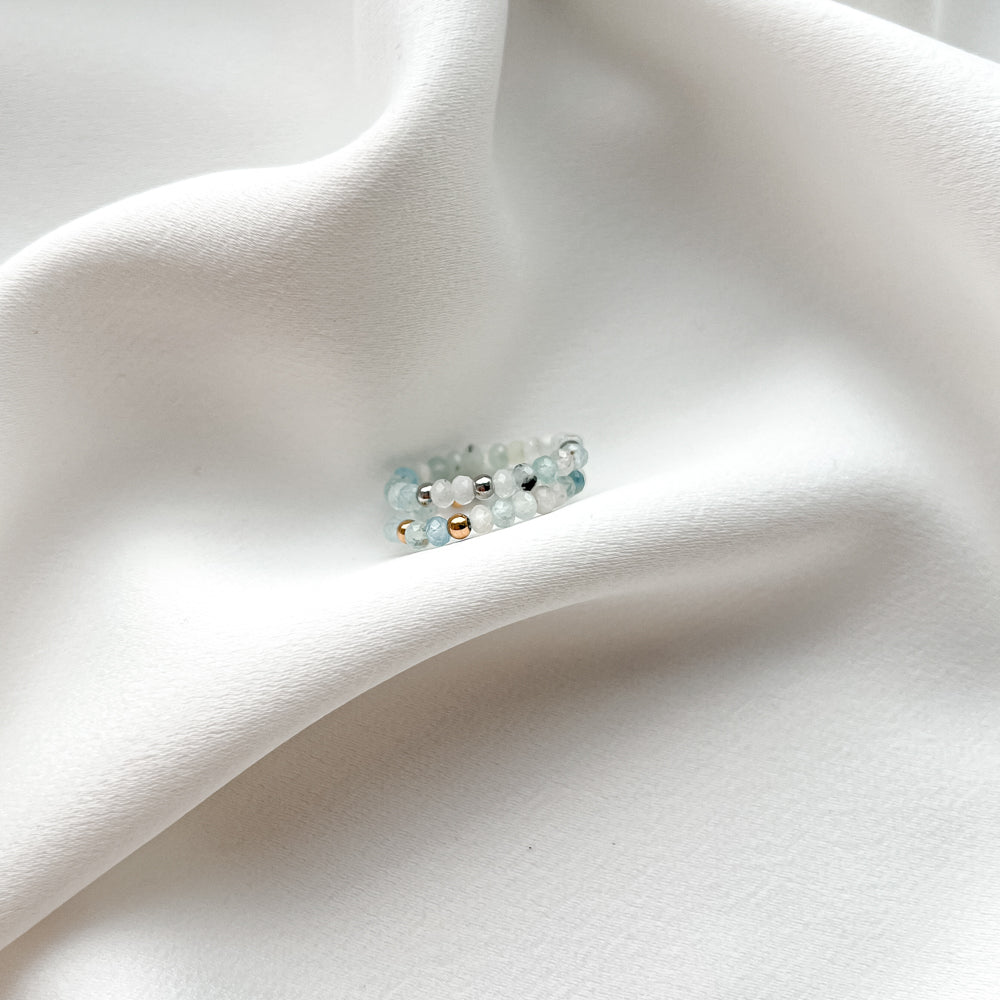 Beaded aquamarine gemstone ring