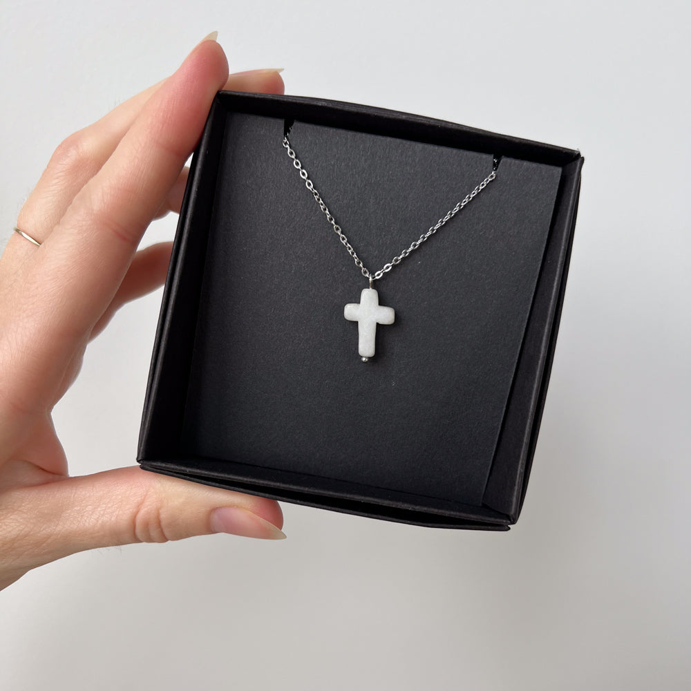White jade cross chain necklace
