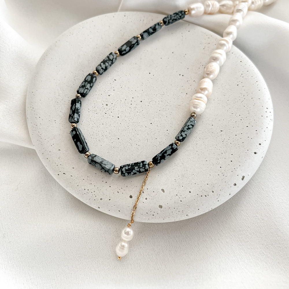 Obsidian and Pearl Necklace